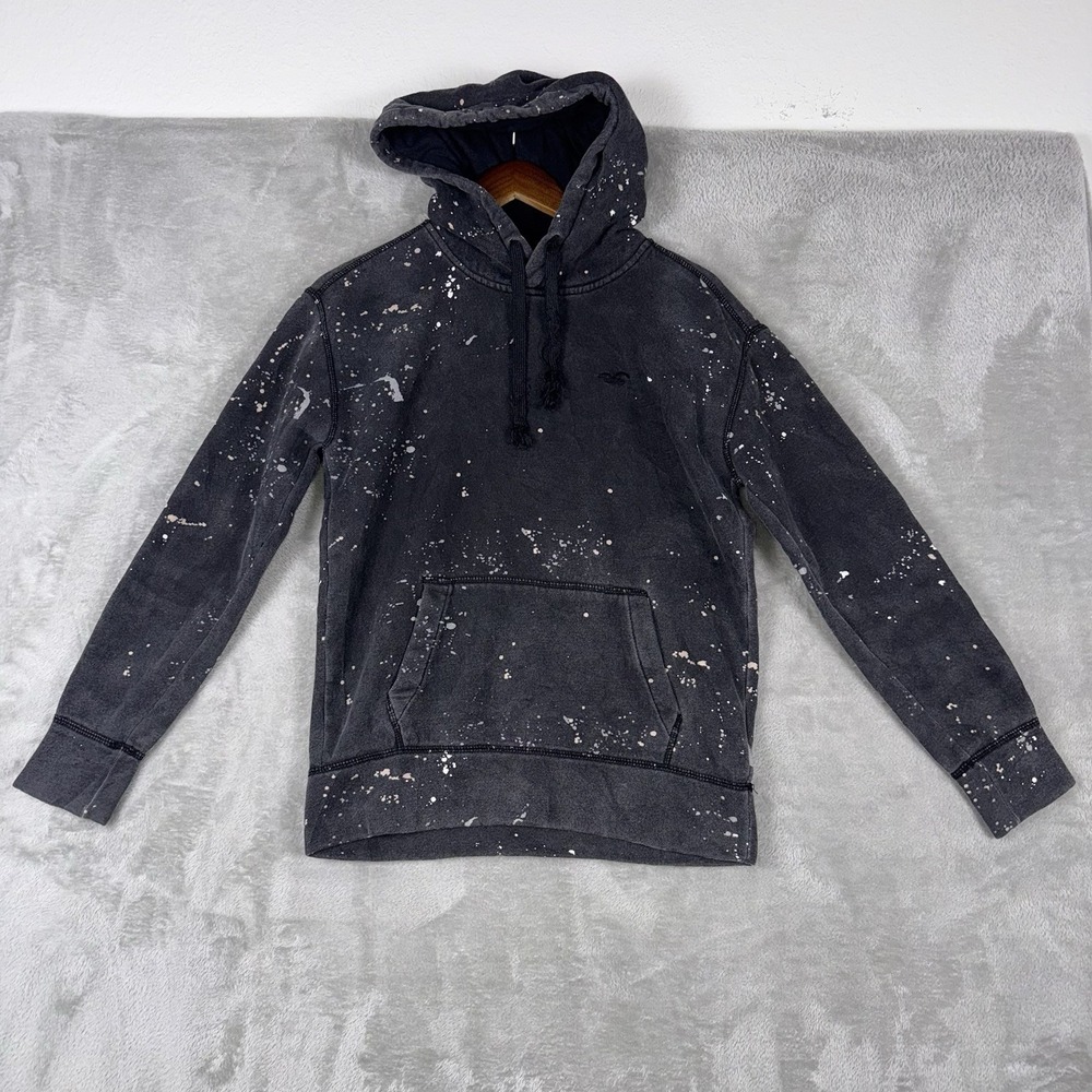 Holister Hoodie Size Men's XS Distressed Black Paint Shop Splatter - Picture 1 of 14